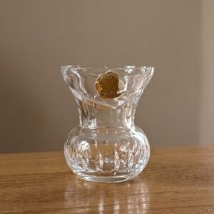 Vintage Hand-Cut & Mouth-Blown Lead Crystal Bud Vase with Original Sticker